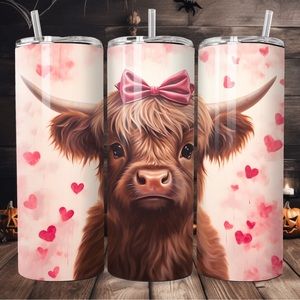 Handcrafted baby Highland cow Valentines 20oz skinny tumbler